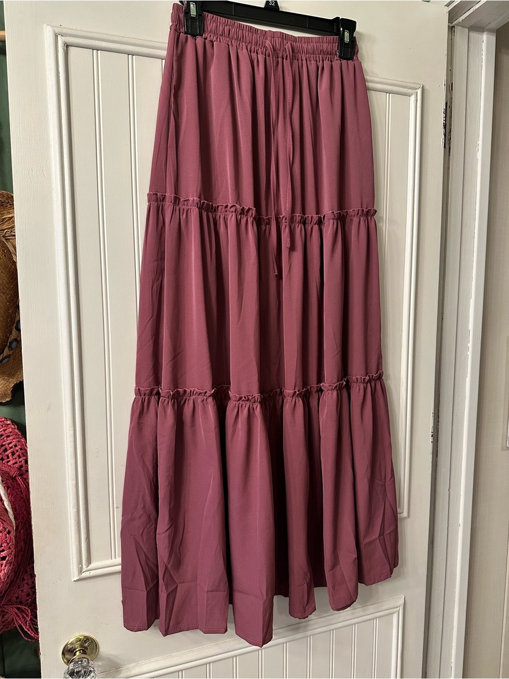 Light Purple Tiered Boho Maxi Skirt Drawstring Waist Pockets Size Small NWOT